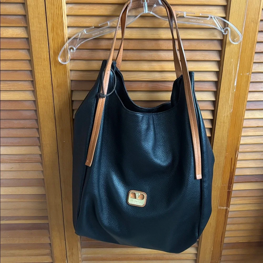 Valentina Black and Tan Pebbled Leather‎ Tote Shoulder Bag